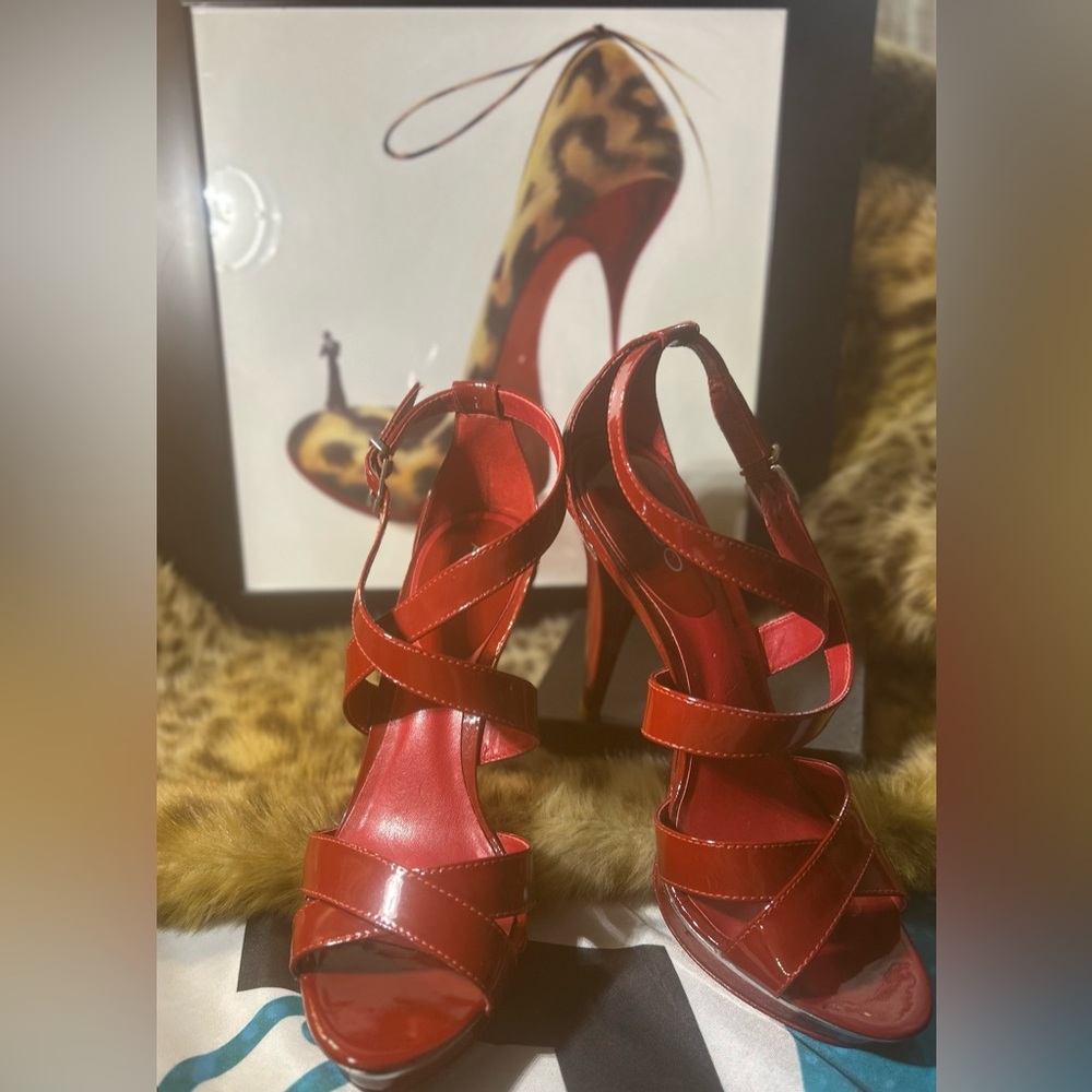 *SALE*Aldo Patent Leather Red Strappy High Heel Sandals w Box(clear tape)